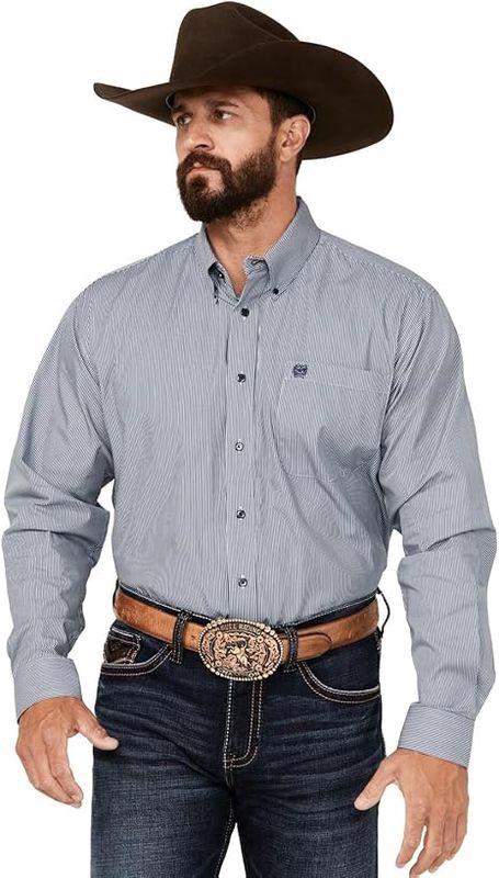 Men's Cinch Pendleton Round-Up Blue Pinstripe Long Sleeve Button Up