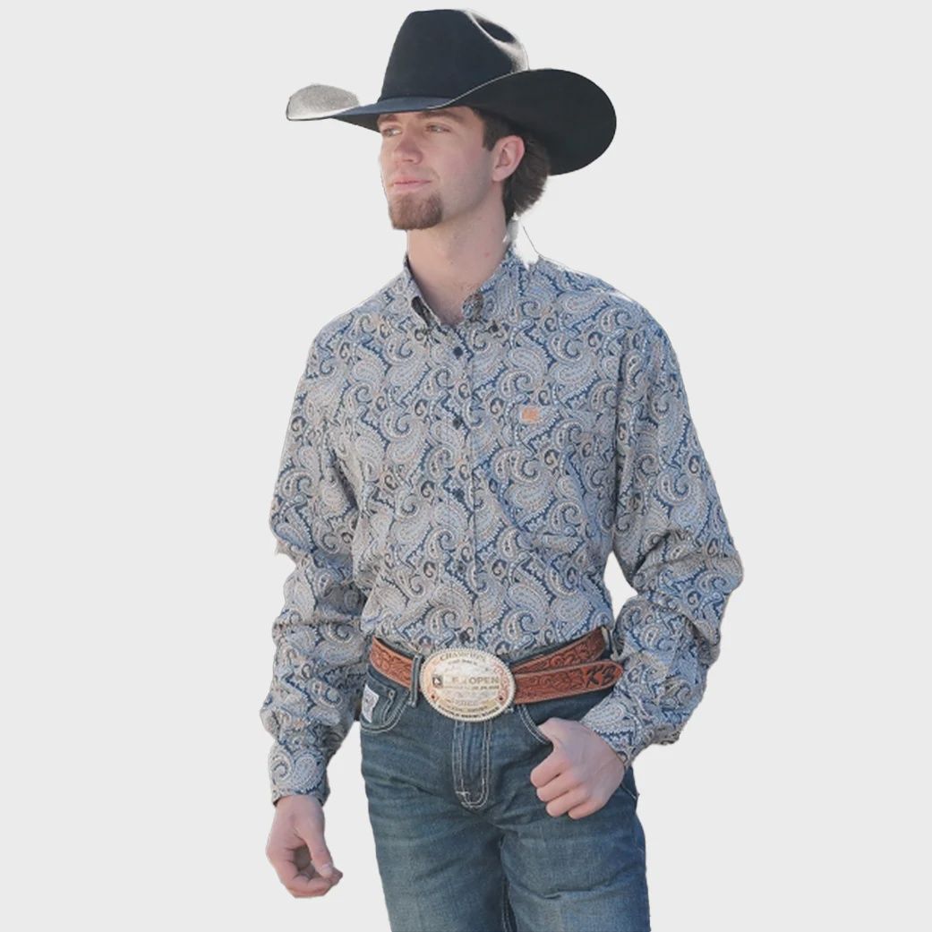 Men's Cinch Pendleton Round-Up Blue Orange Paisley Long Sleeve Button Up