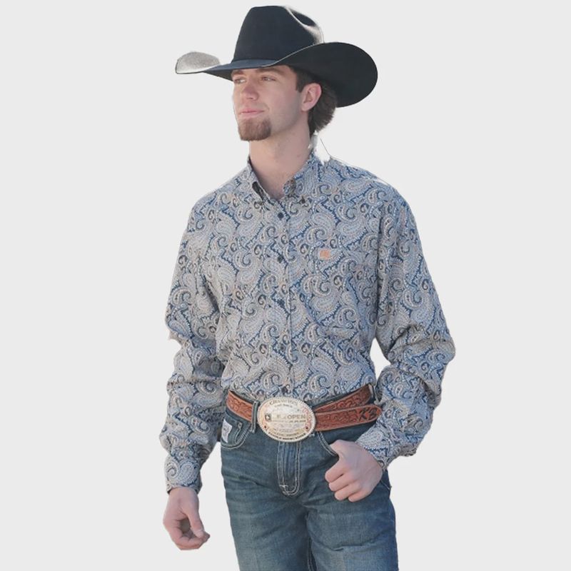 Men's Cinch Pendleton Round-Up Blue Orange Paisley Long Sleeve Button Up