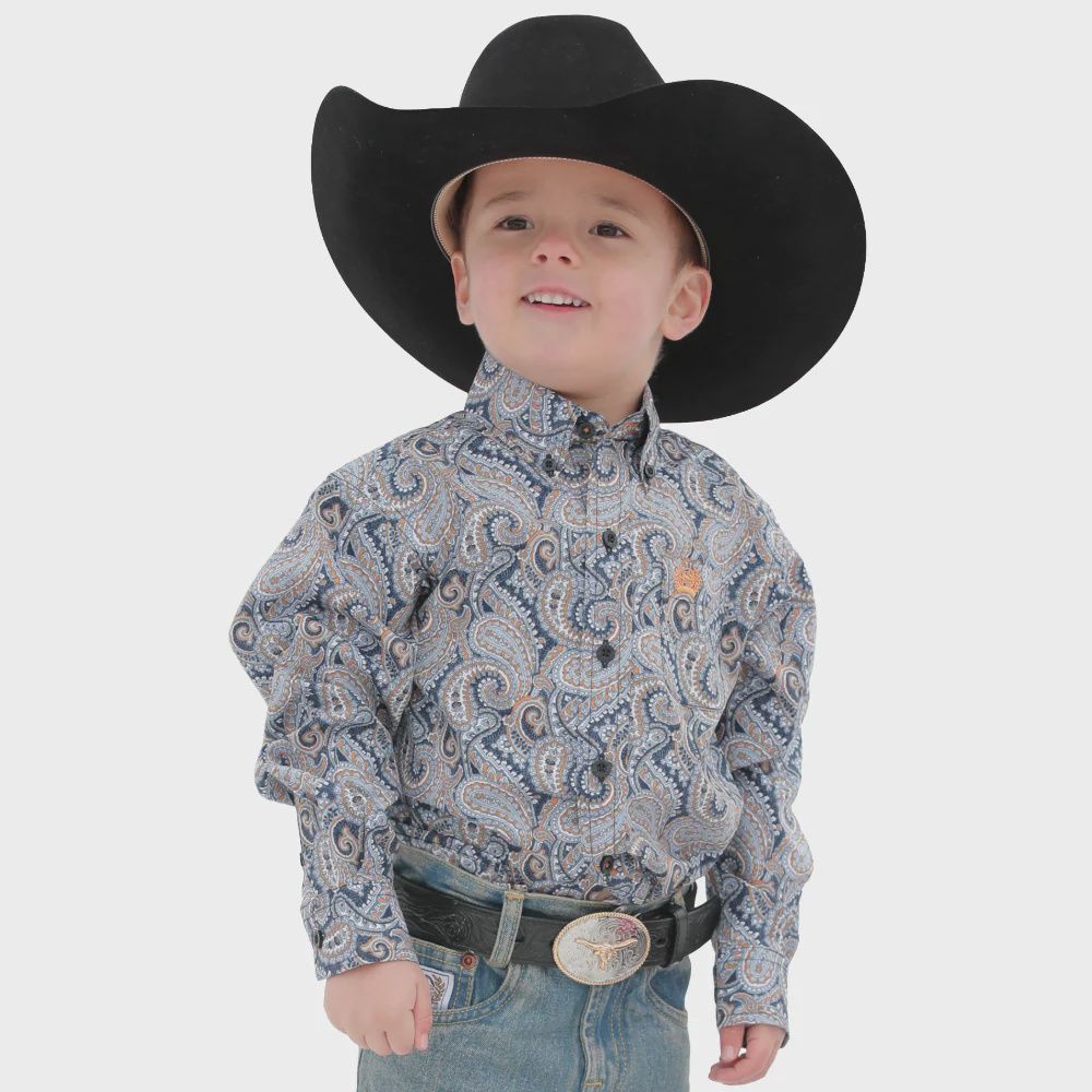 Infant Cinch Pendleton Round-Up Blue Orange Paisley Long Sleeve Button Up