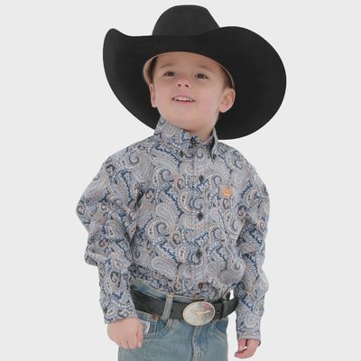 Infant Cinch Pendleton Round-Up Blue Orange Paisley Long Sleeve Button Up