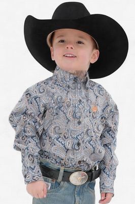 Toddler Cinch Pendleton Round-Up Blue Orange Paisley Long Sleeve Button