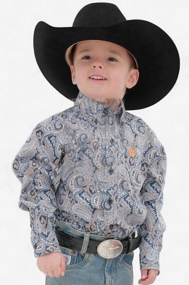 Toddler Cinch Pendleton Round-Up Blue Orange Paisley Long Sleeve Button