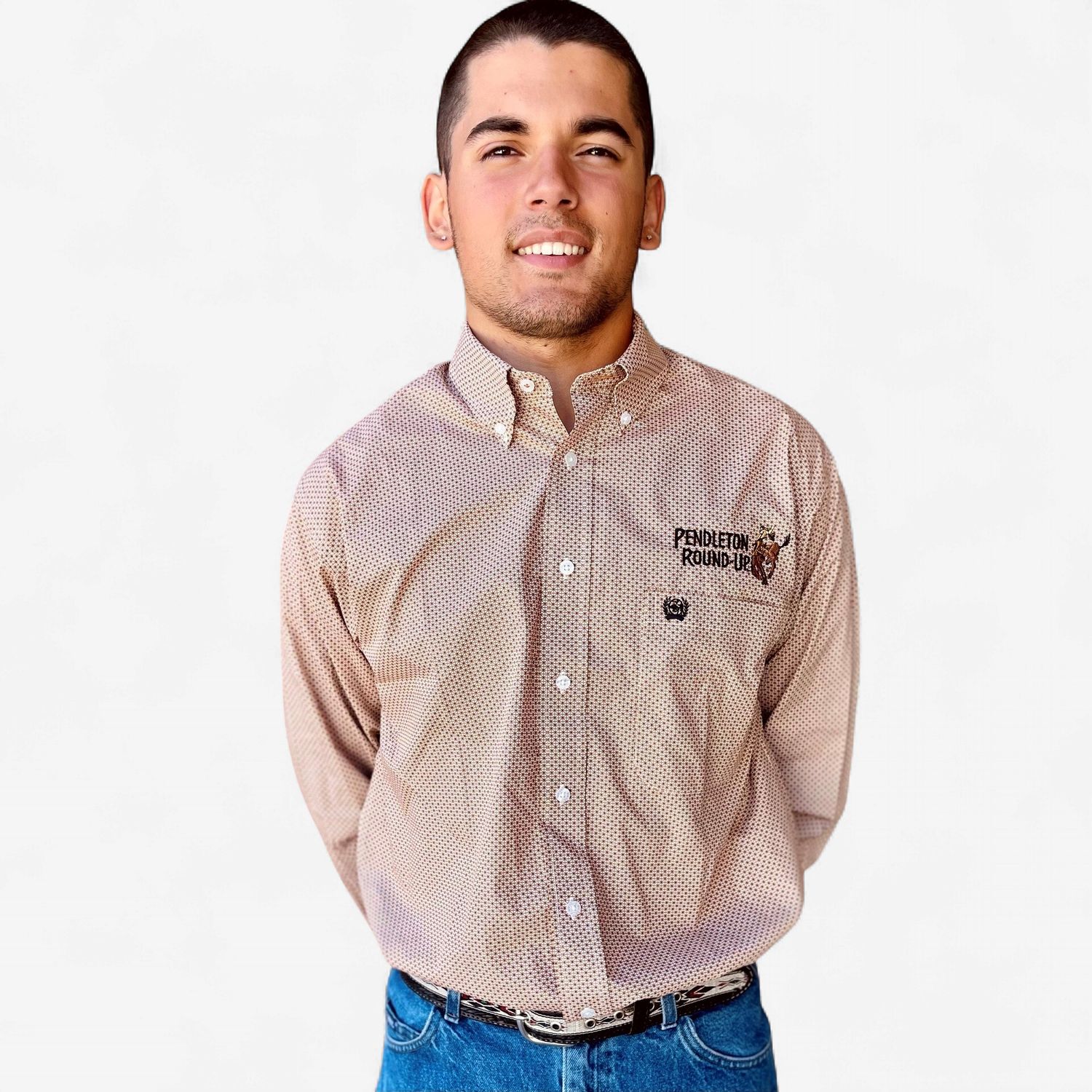 Men's Cinch Pendleton Round-Up Brown Geometric Long Sleeve Button Up