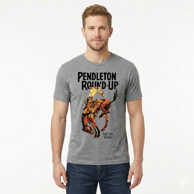 Pendleton Round-Up Gray Full Color Bucking Horse Tee