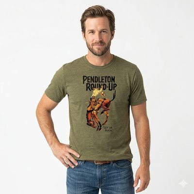 Pendleton Round-Up Olive Green Full Color Bucking Horse Tee
