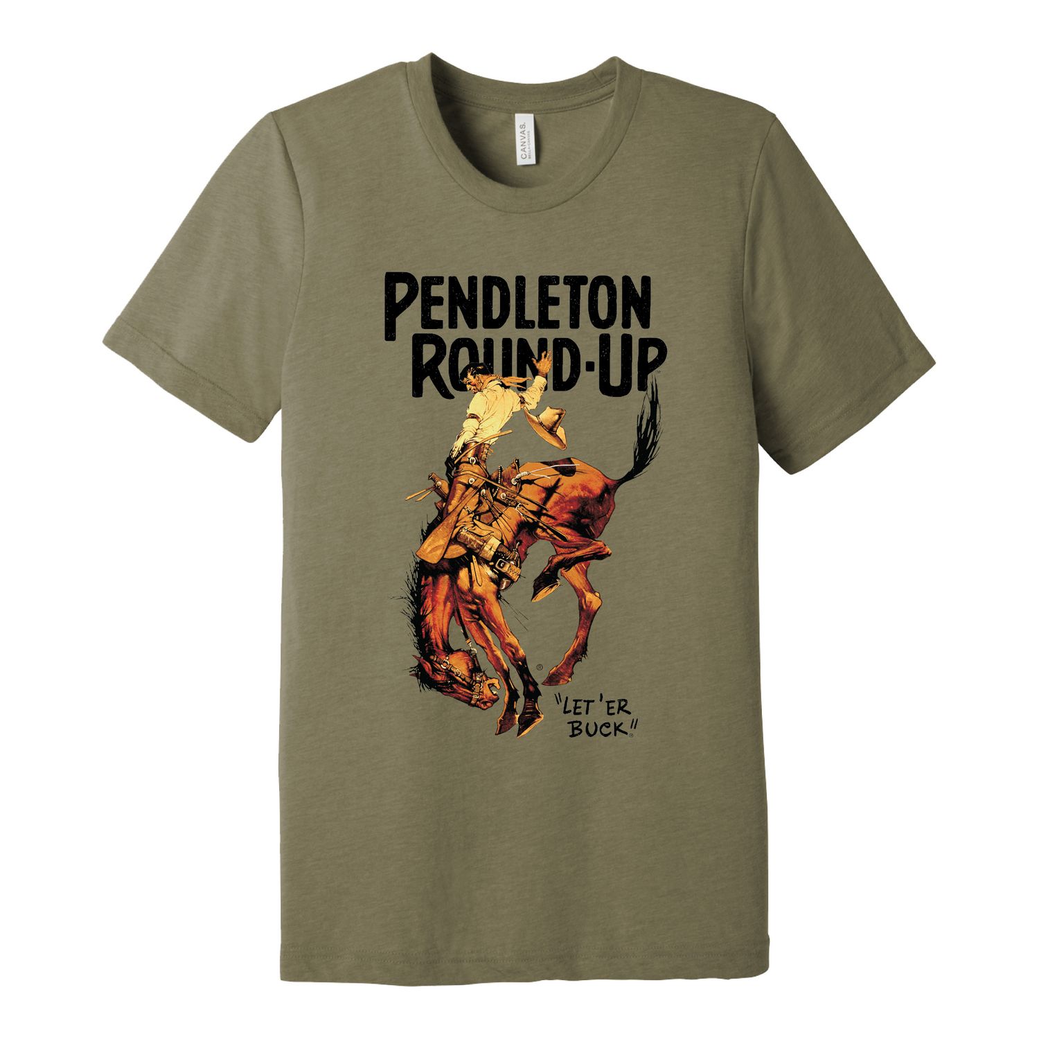 Pendleton Round-Up Olive Green Full Color Bucking Horse Tee, size: S