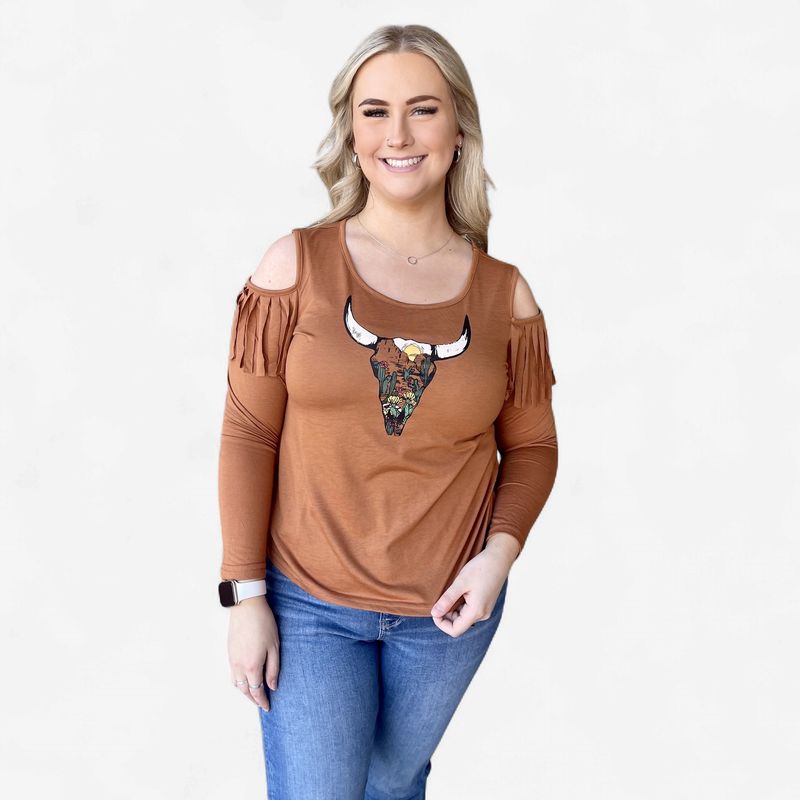 Ladies Roper Pendleton Round-Up Cactus Skull Long Sleeve Top