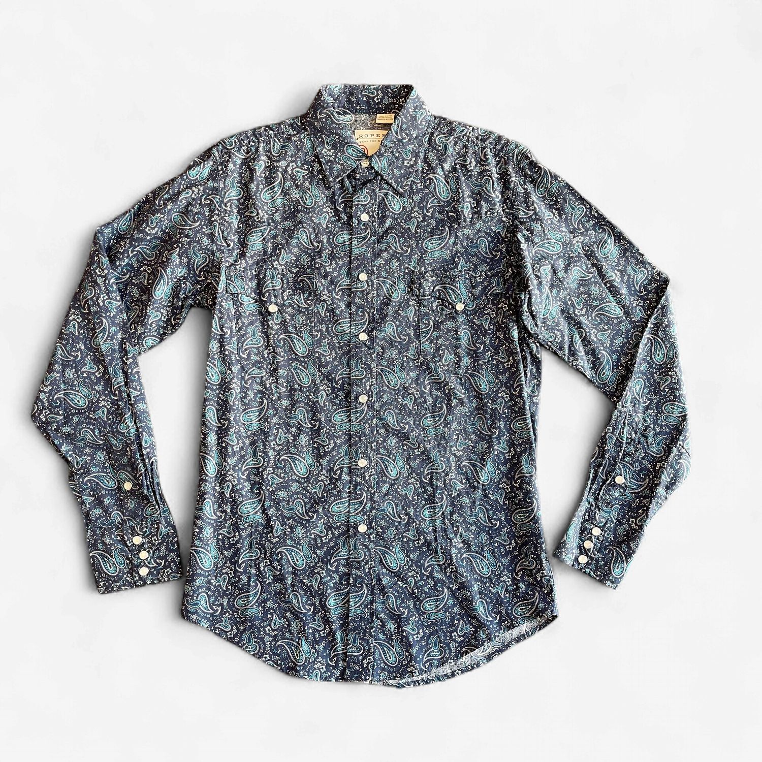 Men's Roper Pendleton Round-Up Blue Paisley Long Sleeve Snap