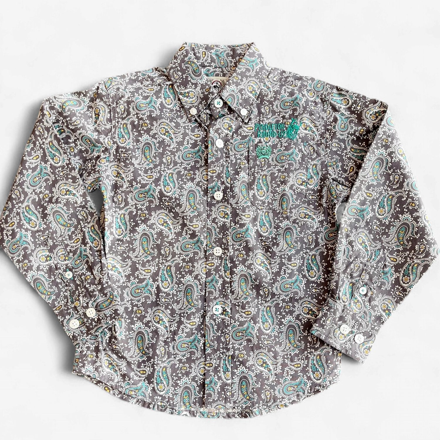 Toddler Cinch Pendleton Round-Up Teal Paisley Long Sleeve Button Up