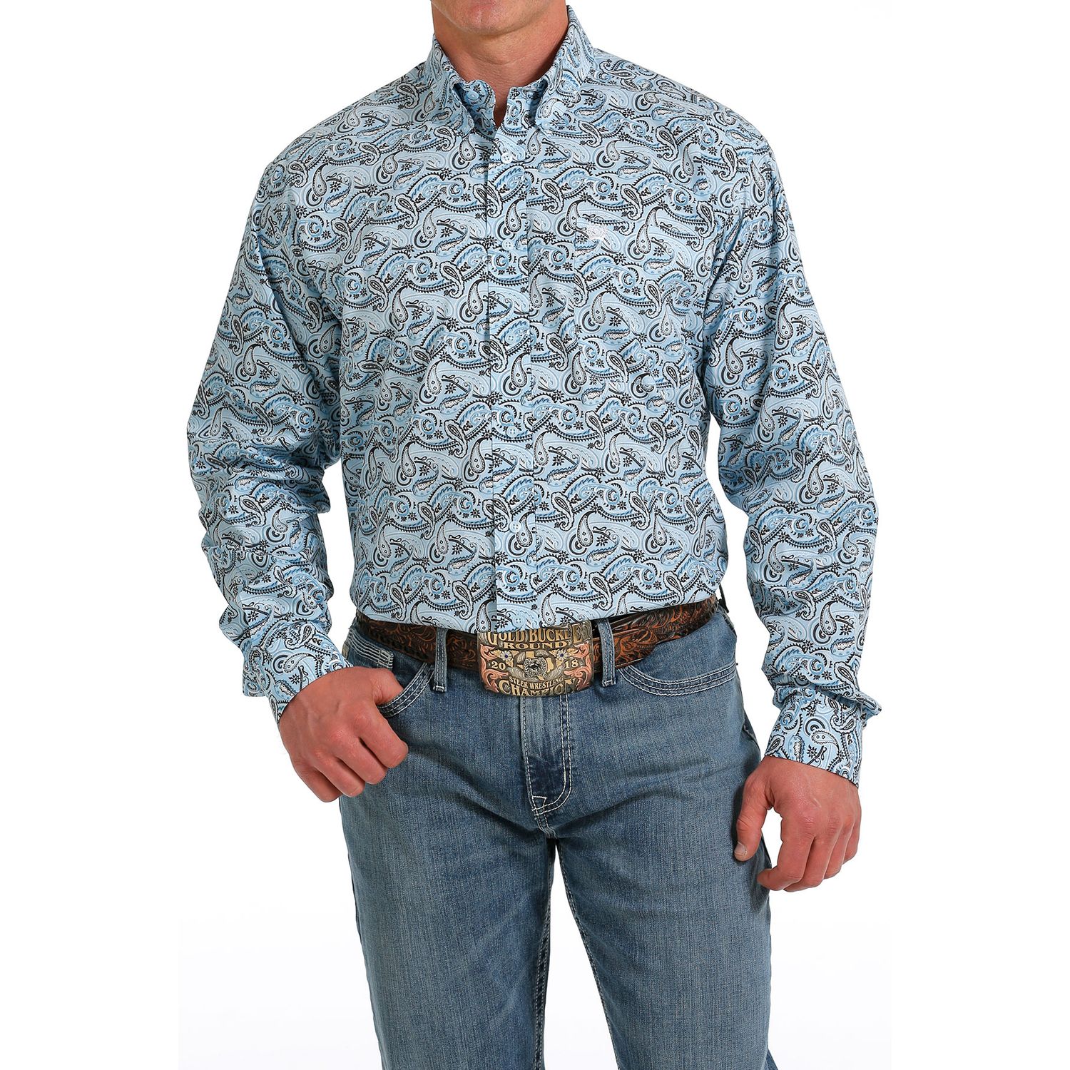 Men's Cinch Pendleton Round-Up Light Blue Paisley Long Sleeve Button Up