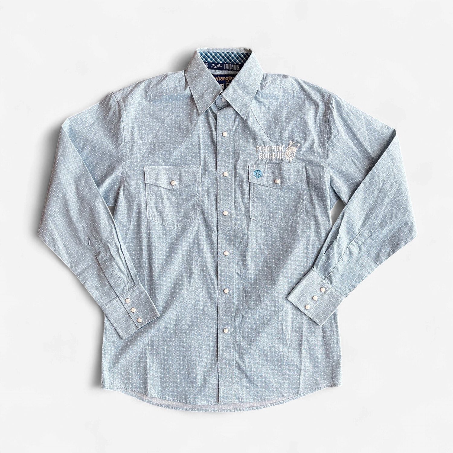 Men's Wrangler Pendleton Round-Up Blue Turquoise Geometric Long Sleeve Button