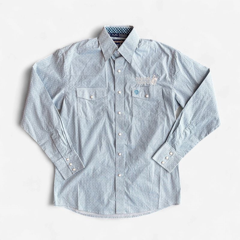 Men's Wrangler Pendleton Round-Up Blue Turquoise Geometric Long Sleeve Button