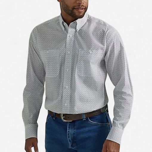 Men's Wrangler Pendleton Round-Up Navy Geometric Long Sleeve Button