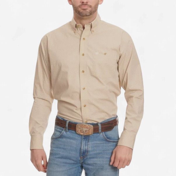 Men's Wrangler Pendleton Round-Up Tan Geometric Long Sleeve Button