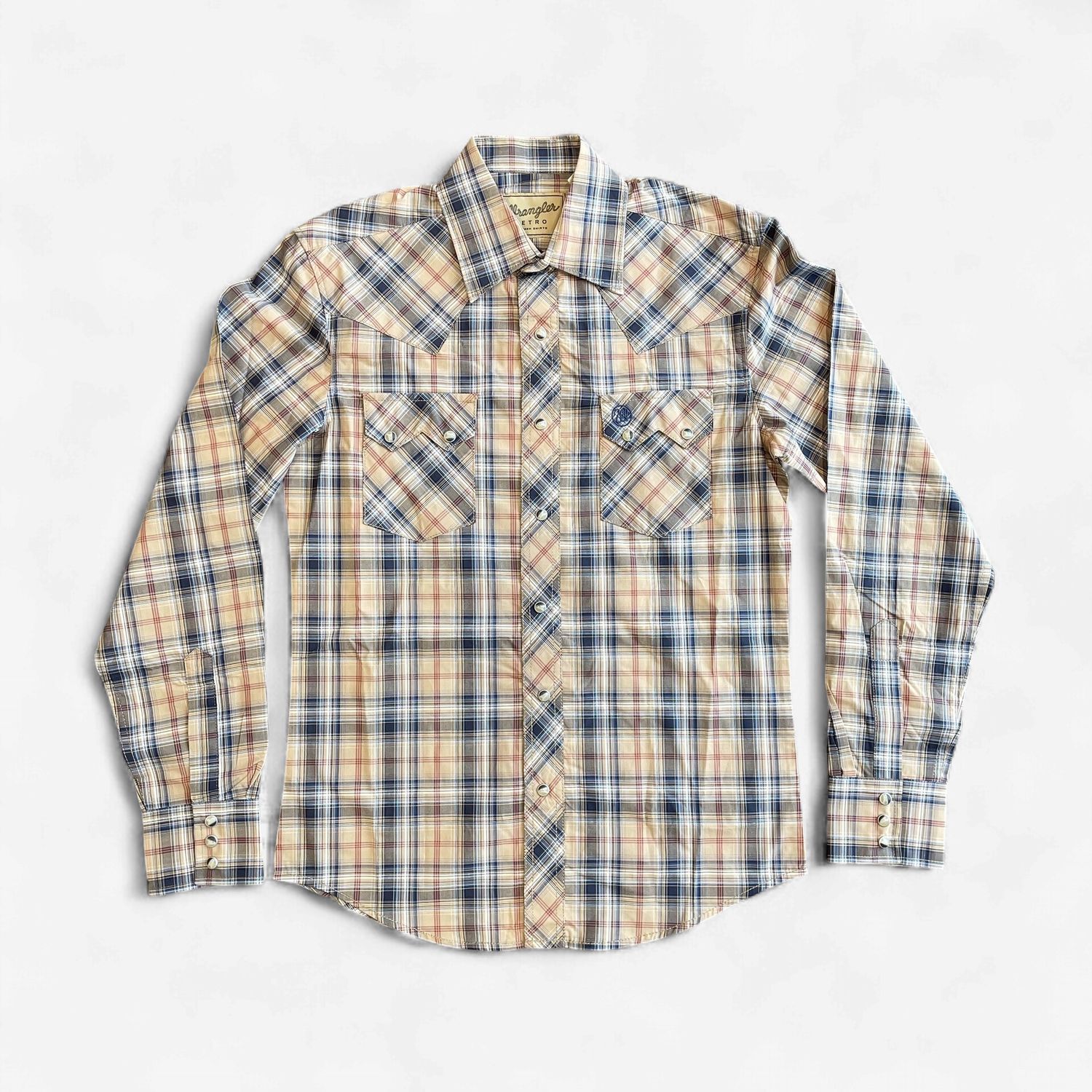 Men's Wrangler Retro Pendleton Round-Up Tan Plaid Long Sleeve Snap