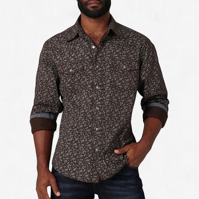 Men's Wrangler Retro Pendleton Round-Up Brown Paisley Long Sleeve Snap