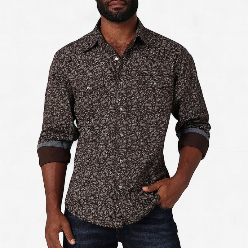 Men's Wrangler Retro Pendleton Round-Up Brown Paisley Long Sleeve Snap