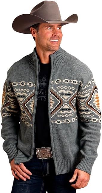 Men's Stetson Pendleton Round-Up Gray and Tan Cardigan