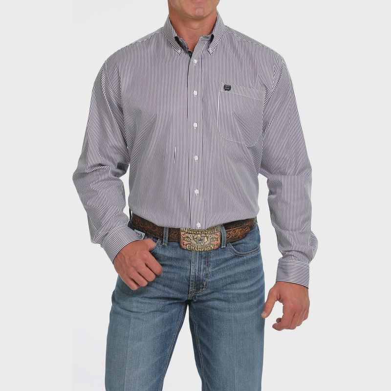 Men's Cinch Pendleton Round-Up Purple/White Pinstripe Tencel Long Sleeve Button Up
