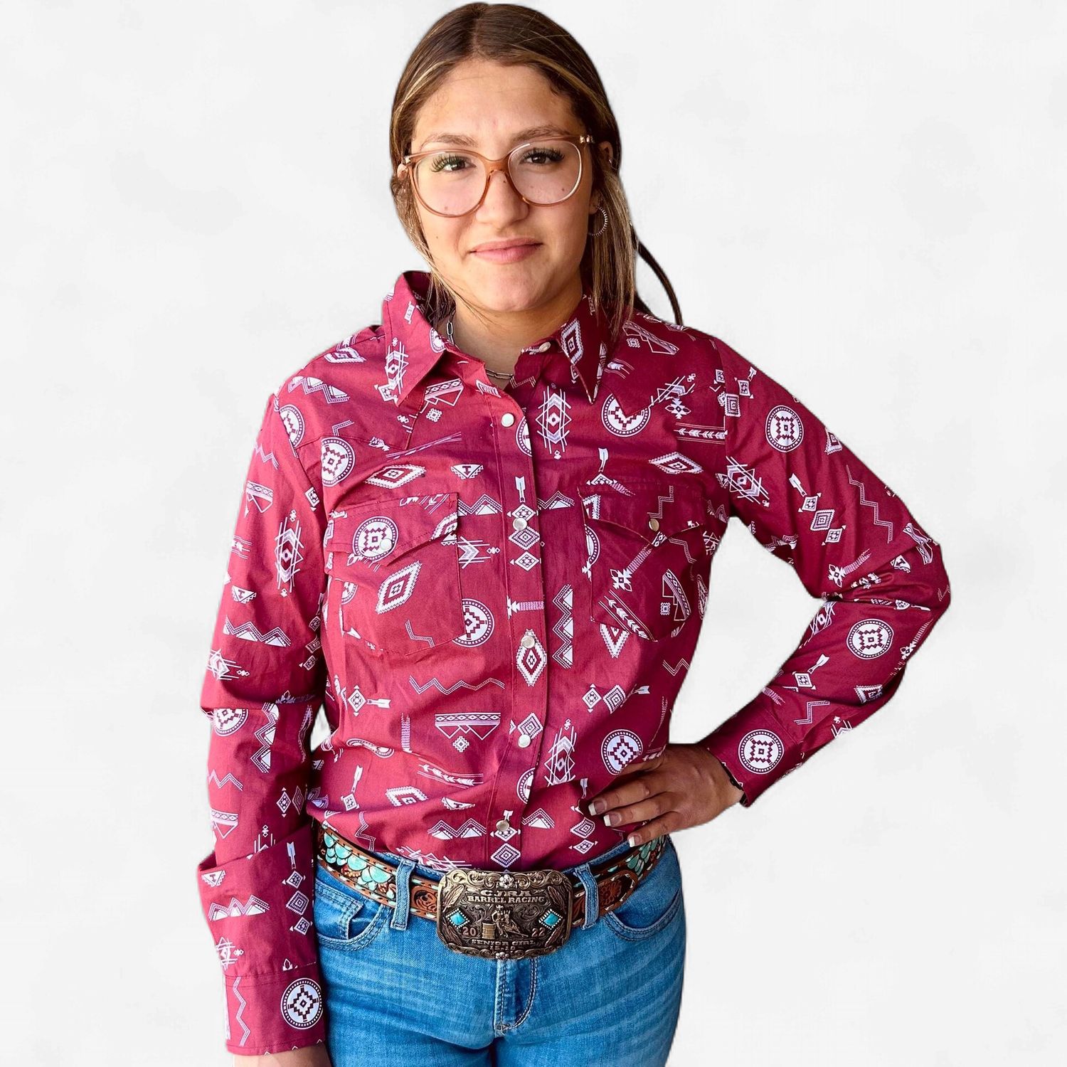 Ladies Wrangler Pendleton Round-Up Blush Retro Long Sleeve Snap