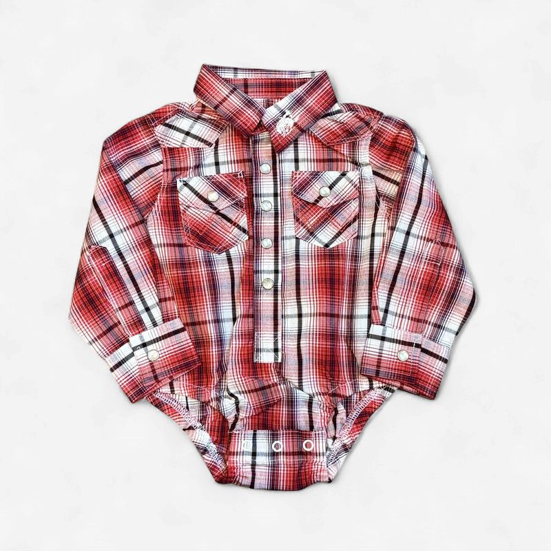 Infant Wrangler Pendleton Round-Up Red White Plaid Long Sleeve Onesie