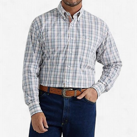 Men's Wrangler Pendleton Round-Up Blue/Orange Plaid Long Sleeve Button Up