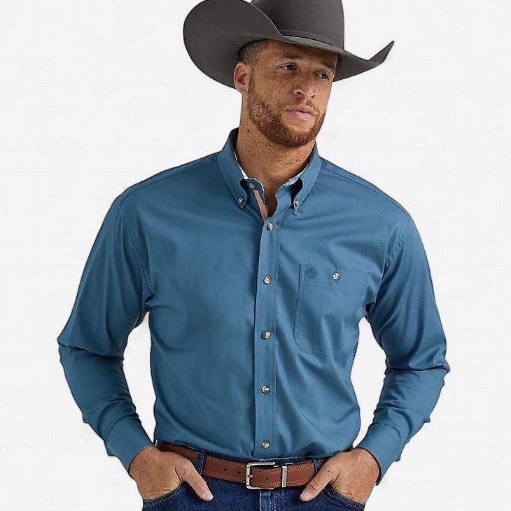 Men's Wrangler Pendleton Round-Up Teal Long Sleeve Button