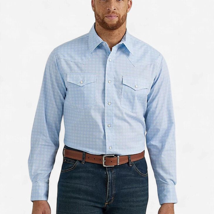 Men's Wrangler Pendleton Round-Up Light Blue Long Sleeve Snap