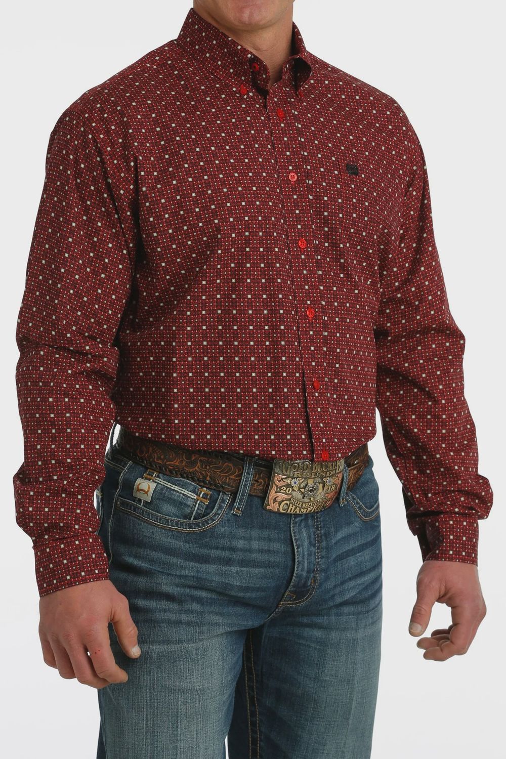 Men's Cinch Pendleton Round-Up Red Geometric Long Sleeve Button Up