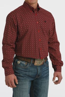 Men's Cinch Pendleton Round-Up Red Geometric Long Sleeve Button Up
