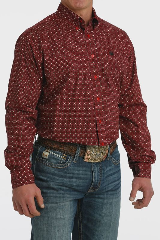 Men's Cinch Pendleton Round-Up Red Geometric Long Sleeve Button Up