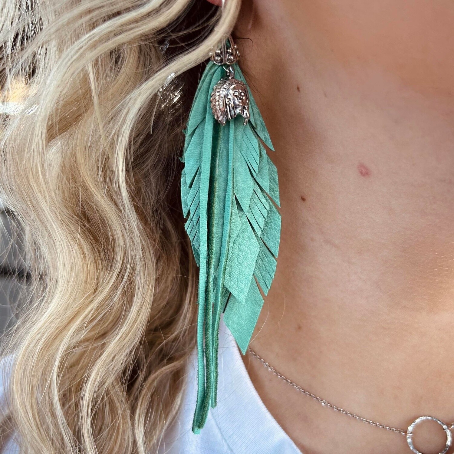 Happy Canyon Turquoise Leather Feather Earrings