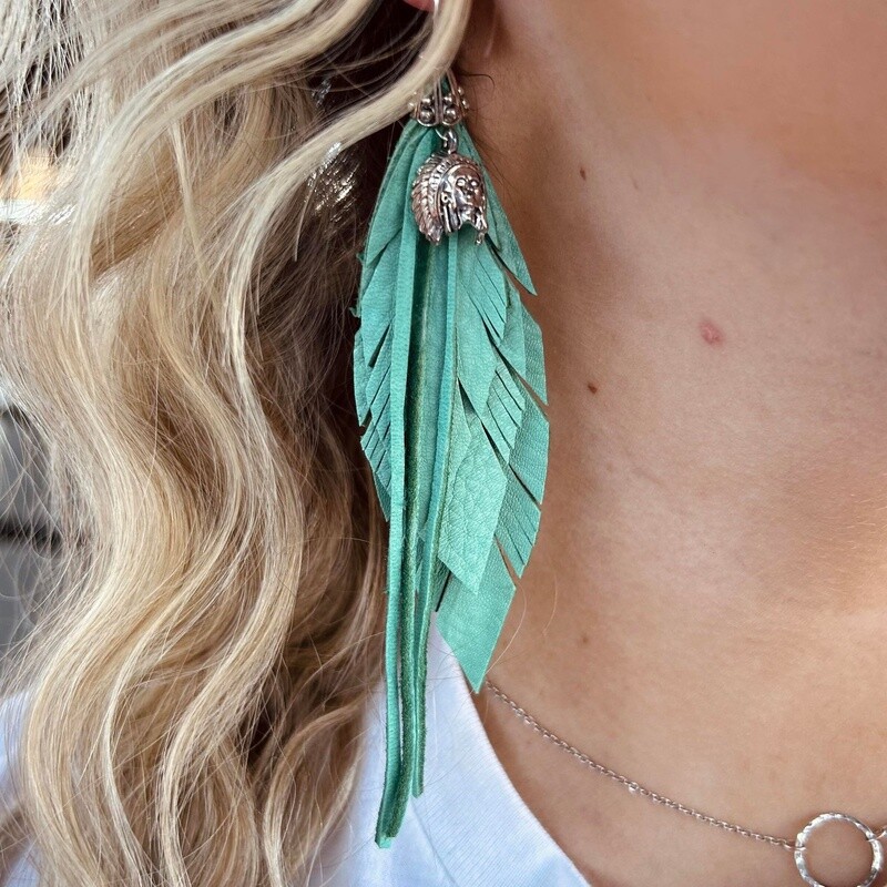 Happy Canyon Turquoise Leather Feather Earrings