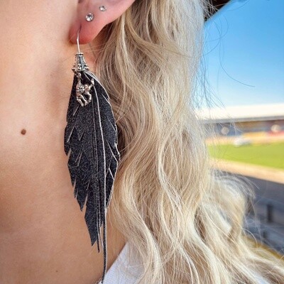 Pendleton Round-Up Charcoal Leather Feather Earrings