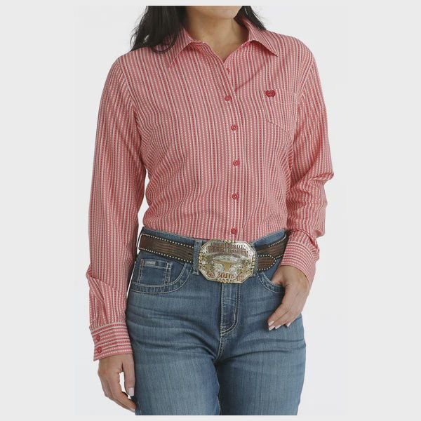 Ladies Cinch ArenaFlex Pendleton Round-Up Red Weave Long Sleeve Button