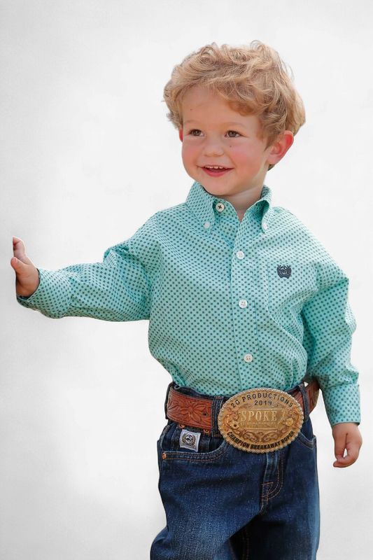 Infant Cinch Pendleton Round-Up Blue Flower Long Sleeve Button Up
