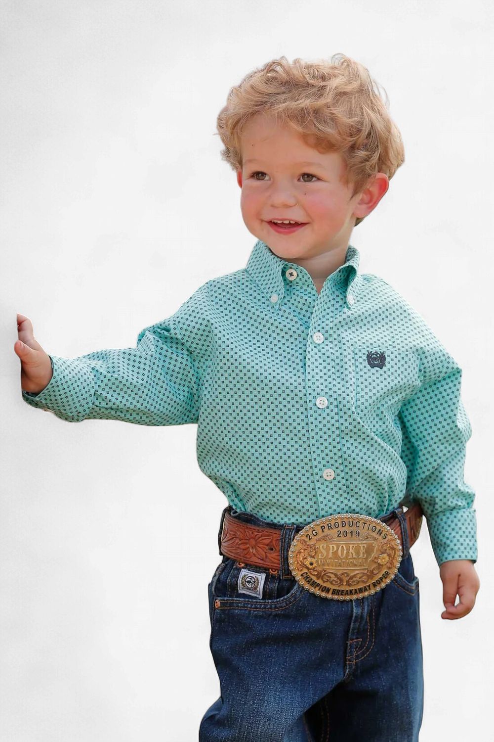 Toddler Cinch Pendleton Round-Up Blue Flower Long Sleeve Button