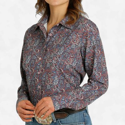 Ladies Cinch ArenaFlex Pendleton Round-Up Burgundy Paisley  Long Sleeve Button Up