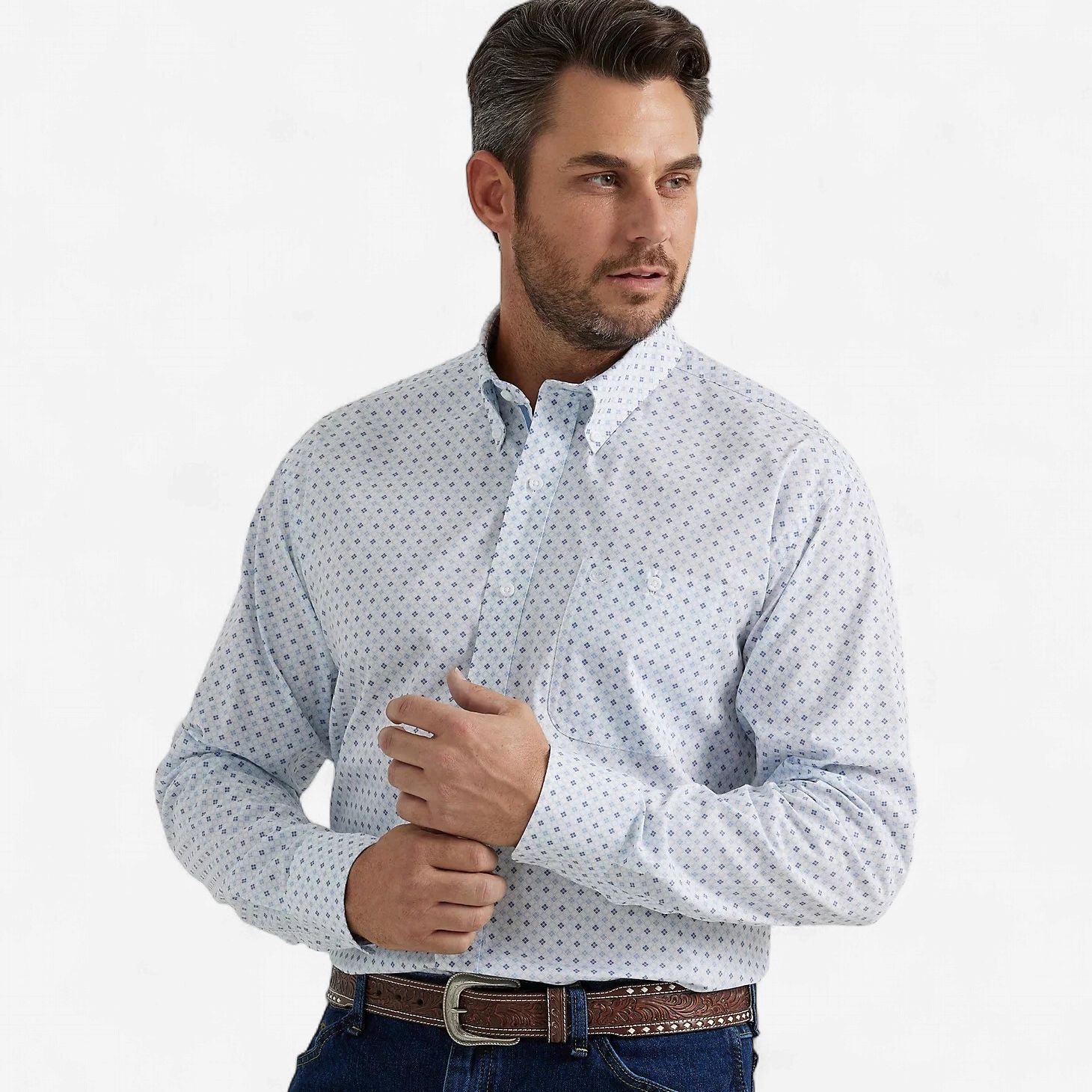 Men's Wrangler Pendleton Round-Up Blue Diamond Long Sleeve Button Up