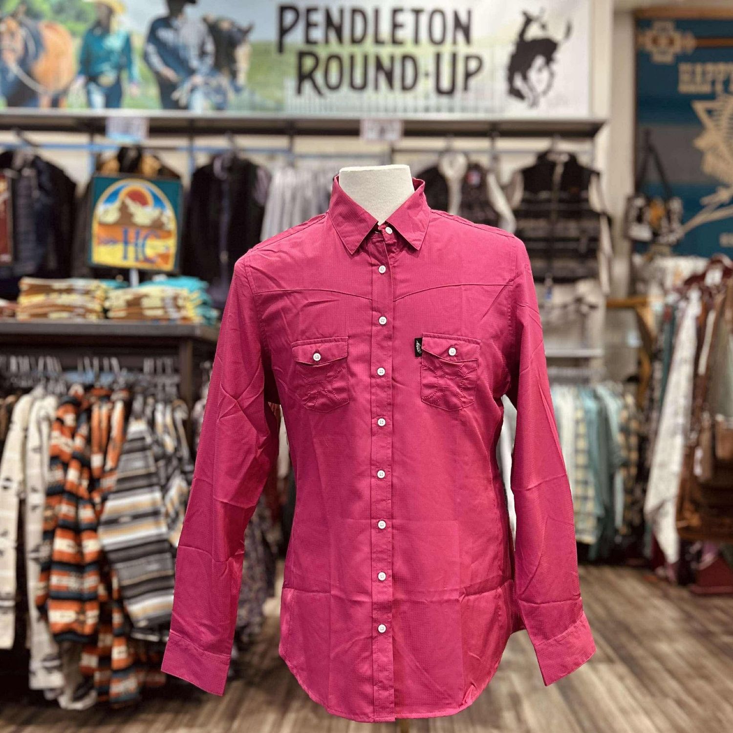 Ladies Hooey Pendleton Round-Up Fuschia Long Sleeve Button