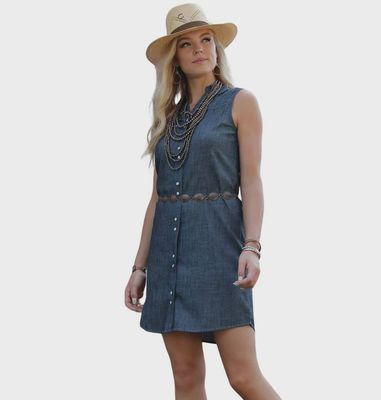 Ladies Cruel Pendleton Round-Up Denim Chambray Sleeveless Dress