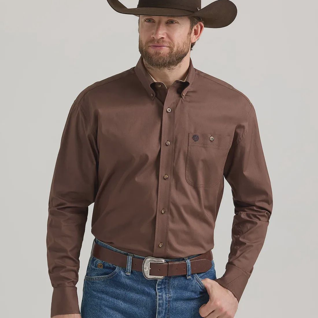 Men's Wrangler Pendleton Round-Up Brown Long Sleeve Button