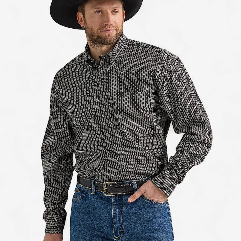 Men's Wrangler Pendleton Round-Up Black/Tan Long Sleeve Button  Up