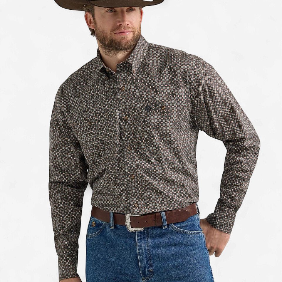 Men's Wrangler Pendleton Round-Up Starry Brown Long Sleeve Button