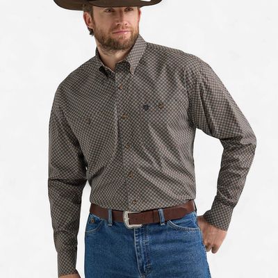 Men's Wrangler Pendleton Round-Up Starry Brown Long Sleeve Button