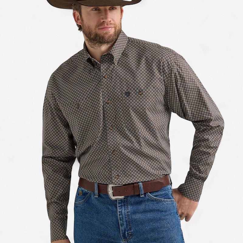 Men's Wrangler Pendleton Round-Up Starry Brown Long Sleeve Button