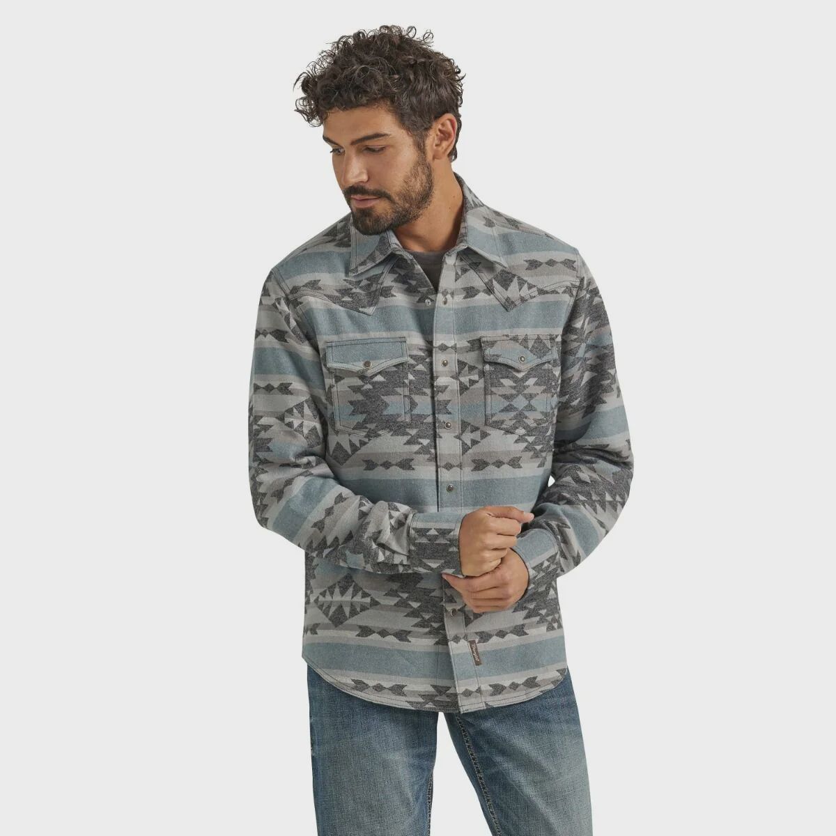 Men's Wrangler Retro Pendleton Round-Up Aztec Blue Snap Shacket