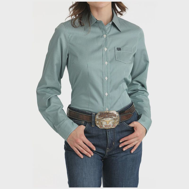 Ladies Cinch Pendleton Round-Up Teal Stripe Long Sleeve Button Up
