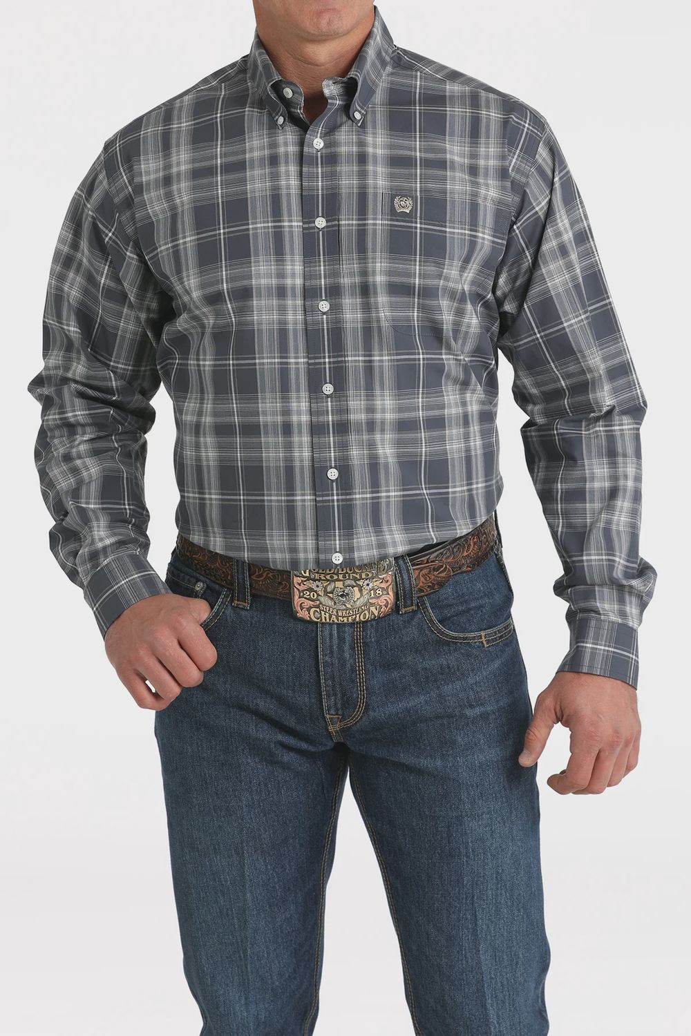 Men's Cinch Pendleton Round-Up Slate Plaid Long Sleeve Button Up